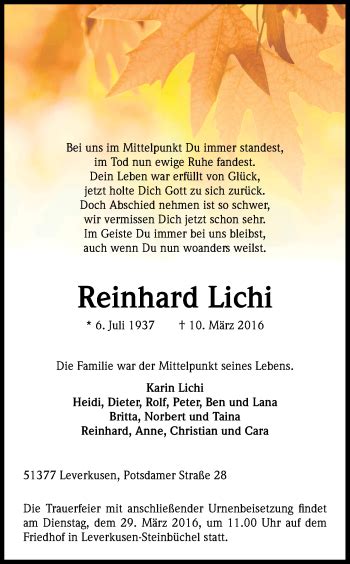 Traueranzeigen Von Reinhard Lichi Wirtrauern