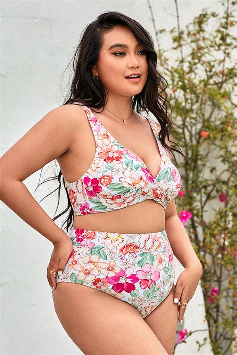 Bikini taille haute à bralette et bandes floral à emballage Cupshe France