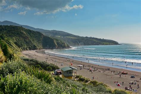 Black Sand Ngarunui Beach in Raglan, New Zealand Stock Photo - Image of ...