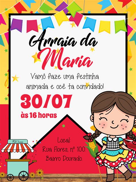 Convite Anivers Rio Arraia Festa Junina Menina Edite Gr Tis Nosso