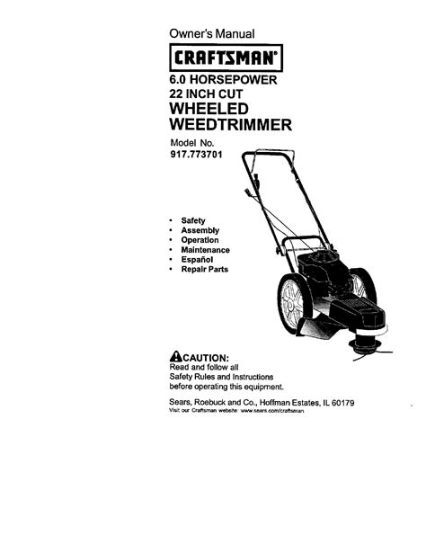 Craftsman 917773701 User Manual High Wheel Weed Trimmer Manuals And Guides L0103122