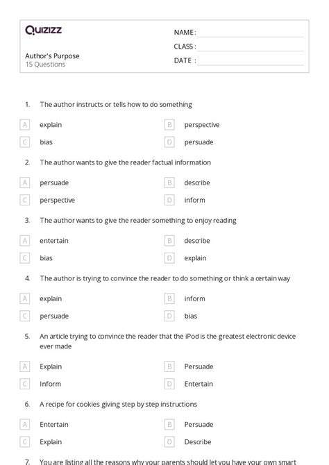 50 Identifying The Authors Purpose Worksheets For 4th Grade On