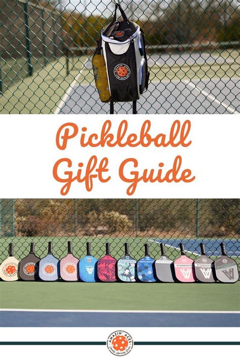 The Pickleball Gift Guide Is On Display In Front Of A Tennis Court