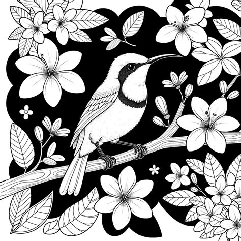 Sunbird On A Branch Coloring Page Lulu Pages