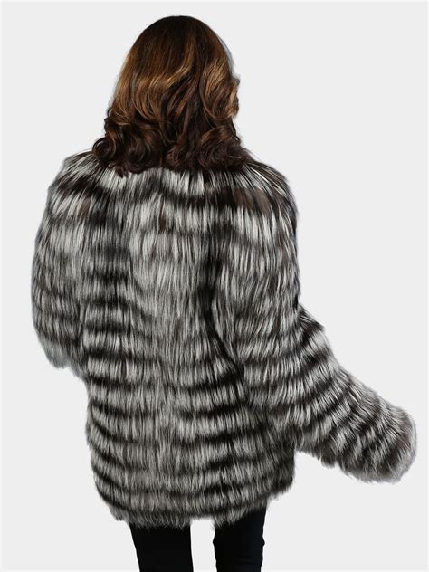 Womens Feathered Natural Silver Fox Fur Jacket Estate Furs