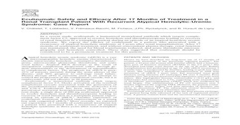 Eculizumab Safety And Efficacy After 17 Months Of Treatment In A Renal