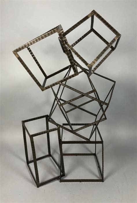 MODERNIST OPEN CUBE FORM SCULPTURE. RIBBED TEXTU