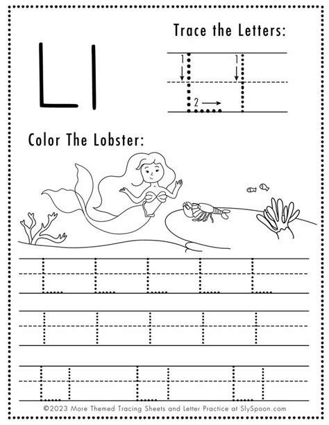 Free Letter L Tracing Worksheet With Mermaid And Lobster Art Capital