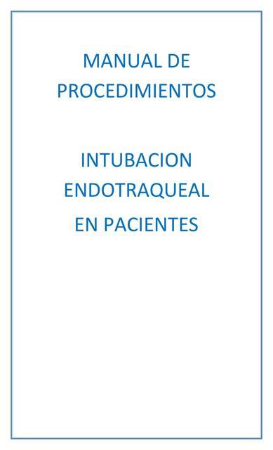 Manual De Procedimientos Intubaci N Endotraqueal En Pacientes