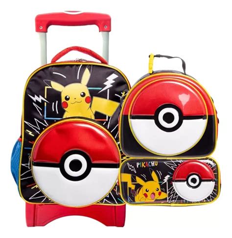 Kit Mochila Pokemon Ruedas Primaria Original Lonchera Lap Env O Gratis