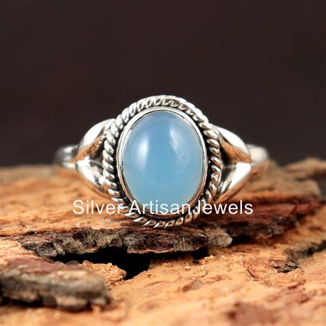 Natürlicher blauer Chalcedon Ring 925 Sterling Silber Ring Ring für