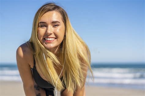 Beautiful Bikini Model Posing In A Beach Environment Stock Image