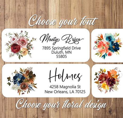 Floral Address Labels Flower Address Sticker Flowered Custom Address Personalized Envelope ...