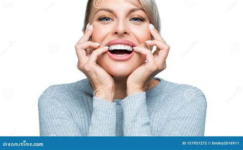 Laughing Woman with Great Smile Over White Background. Dental Health ...