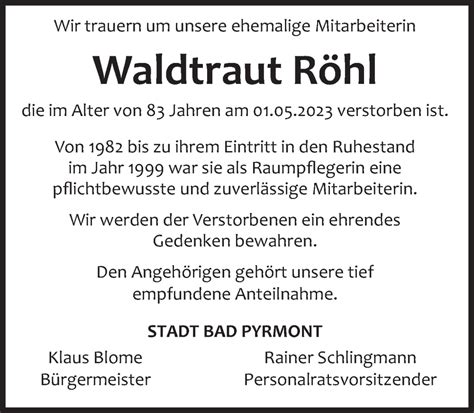 Traueranzeigen Von Waldtraut R Hl Trauerportal Ihrer Tageszeitung