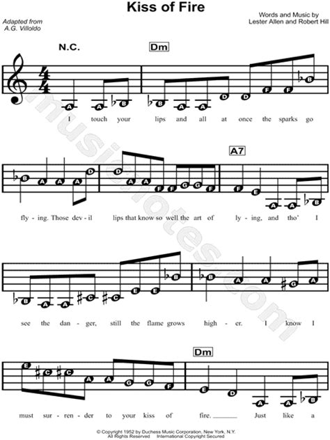 Georgia Gibbs Kiss Of Fire Sheet Music For Beginners In C Major Download And Print Sku