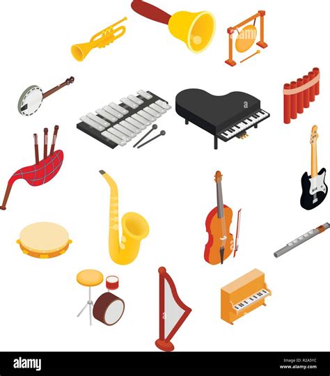 Musical Instruments Set Icons In Isometric 3d Style On A White