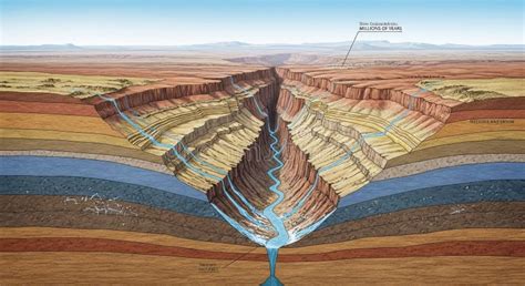 illustration   grand canyon showing geological layers  erosion