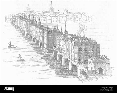 LONDON. London Bridge c1616 1845 old antique vintage print picture ...