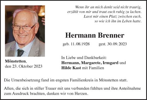 Traueranzeigen Von Hermann Brenner Augsburger Allgemeine Zeitung