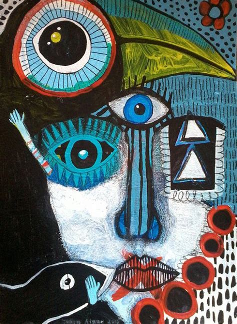 Look Listen Original Painting Outsider Art Primitive Naive