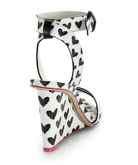 Sophia Webster Amanda Heart Print Patent Leather Wedge Sandals Shoes Post