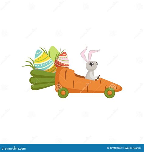 Cute Little Bunny Driving Car Carrot Funny Rabbit Character Happy