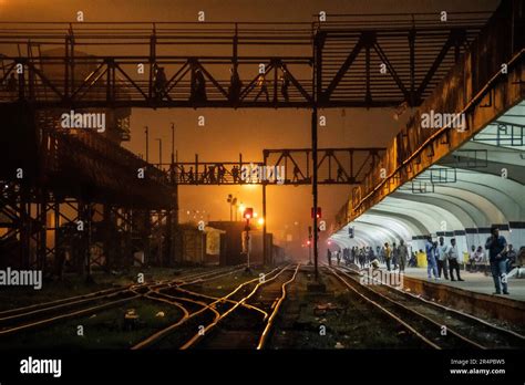 Dhaka Railway Station tracks by night, Dhaka, Bangladesh Stock Photo ...