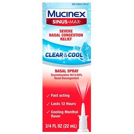 Mucinex Severe Nasal Congestion Relief Clear & Cool Nasal Spray, Nasal Decongestant Menthol ...