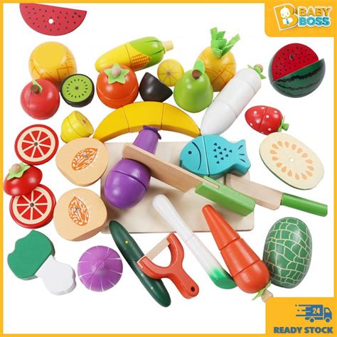 BabyBoss Wooden Magnetic Food Cutting Fruit Vegetable Food Toy Pretend