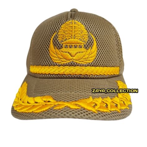 Jual Topi Korpri Pns Khaky Jaring Logo Lis Padi Kapas Bordir Timbul