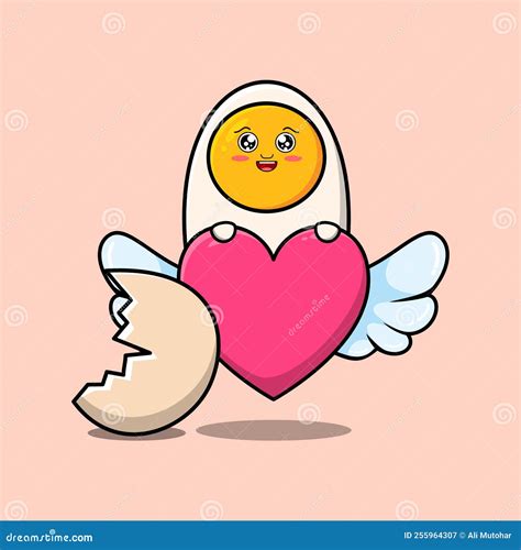 Cute Cartoon Fried Eggs Character Hiding Heart Stock Vector