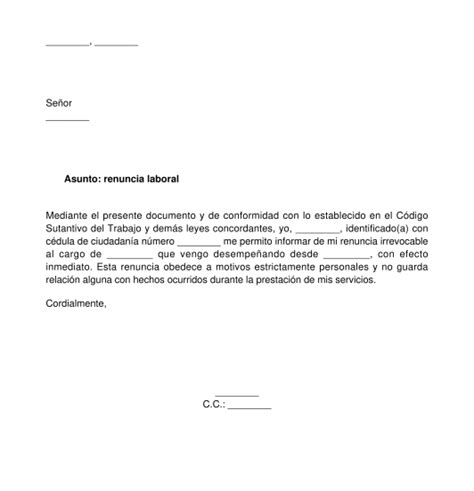 Carta De Renuncia Modelo Ejemplo Word Y Pdf