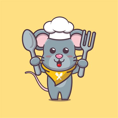 Lindo Ratón Chef Mascota Personaje De Dibujos Animados Sosteniendo