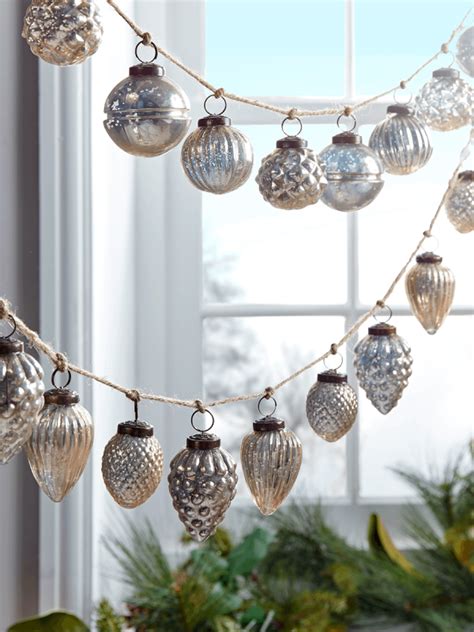 Two Vintage Mercuried Glass Bauble Garlands Silver Christmas Tree Decorations Christmas