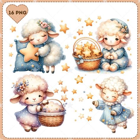 Cute Sheep Clipart Sheep PNG Sheep And Stars Collection Watercolor