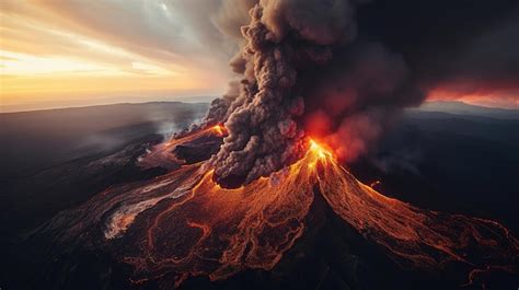 Premium AI Image | A volcano with a sunset