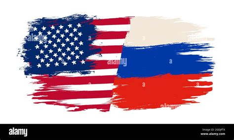 Vektor Illustration Der Russischen Flagge Und Flagge Der Usa Im Vintage