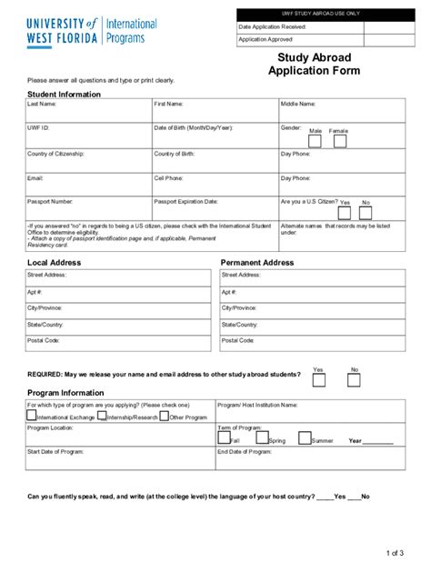 Fillable Online Confluence Uwf Study Abroad Application Form Uwf