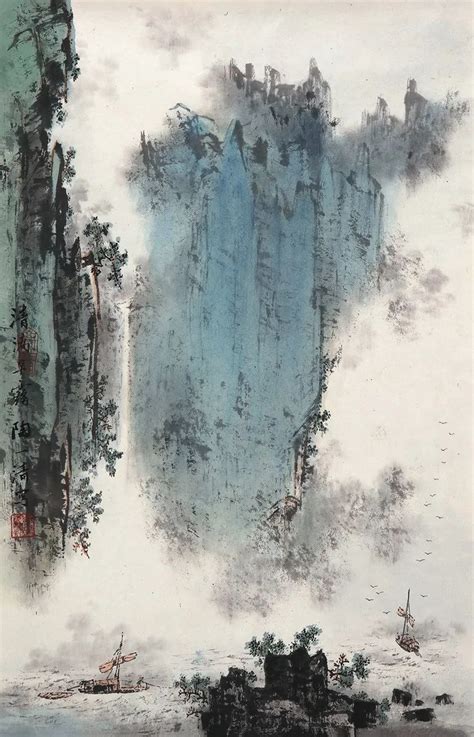 云烟山水唯美至极 水墨画 水墨 画