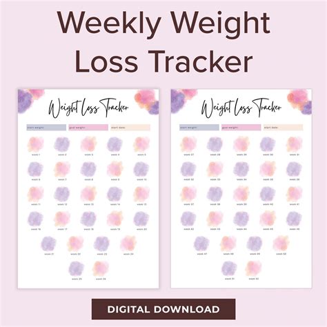 Printable Weight Loss Tracker Weekly Weight Loss Chart Weekly Weigh In Fitness Planner