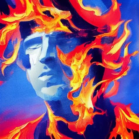 Abstract Painting Of Man On Fire Handsome Long Hair Stable