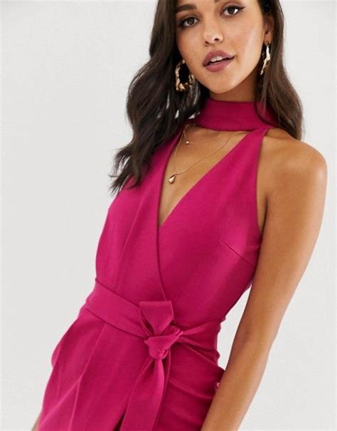 Lavish Alice Ponte Choker Neck Wrap Midi Dress In Magenta ASOS Lavish