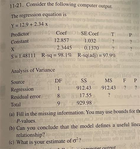 Solved Consider The Following Computer Output The Chegg