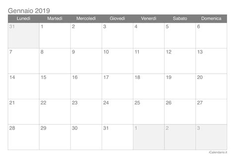 Calendario Gennaio 2019 Da Stampare Icalendarioit