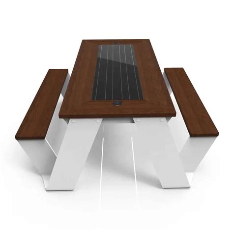 Outdoor Smart Solar Bench Park Wooden Slatted Metal Bench And Table