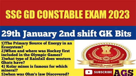 SSC GD January 29th2nd Shift GK Questions Answers In English SSC GD