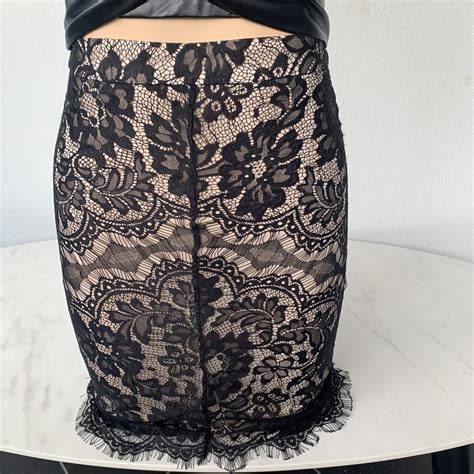 Lily White Nude Skirt With Black Lace Overlay Depop