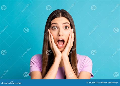 Photo Of Funny Surprised Woman Girl Wear Casual Violet Outfit Arms