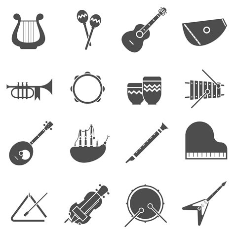 Musical Instruments Black White Icons Set Vector Art At Vecteezy